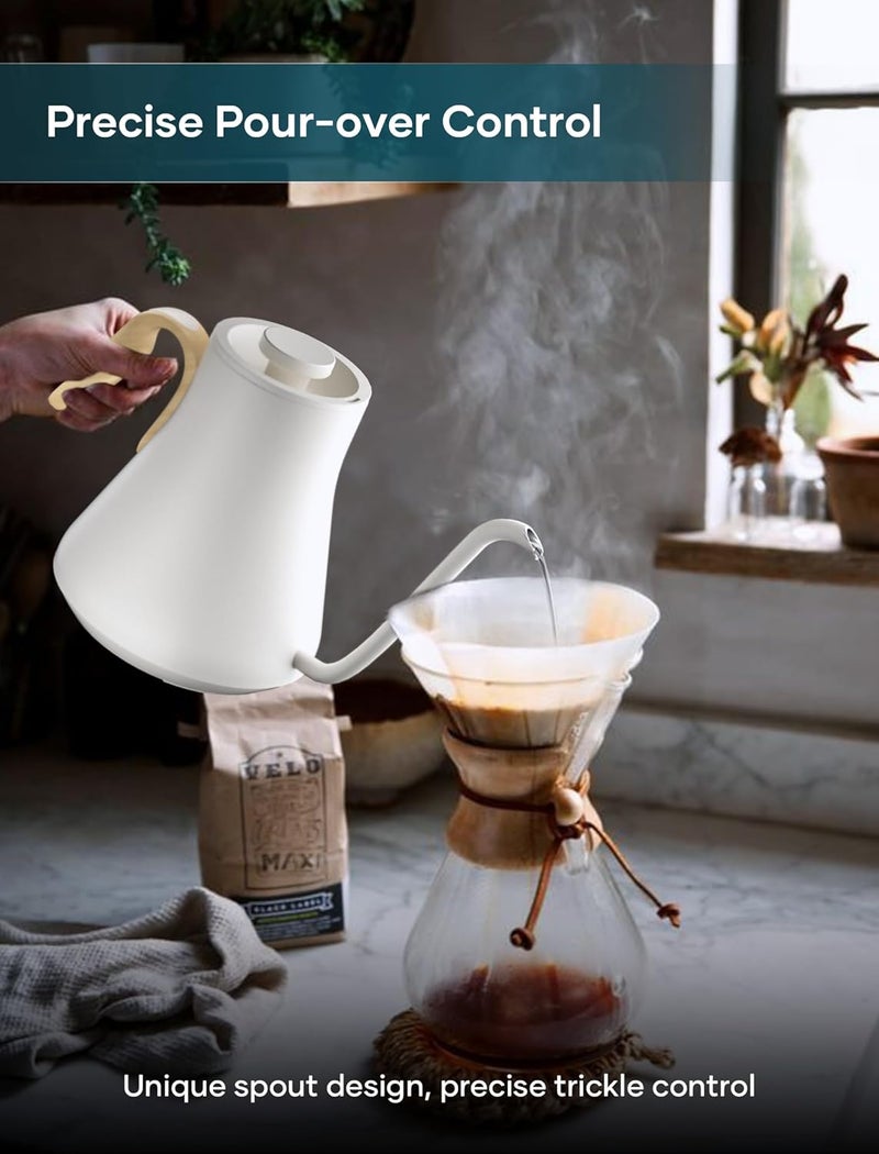 intasting Electric Kettle, Gooseneck Electric Kettle, ±1℉ Precise Temperature Control, Stainless Steel Interior, Quick Heating for Pour Over Coffee, Tea & Boiling Water, 0.9L (Cream) - Image 2